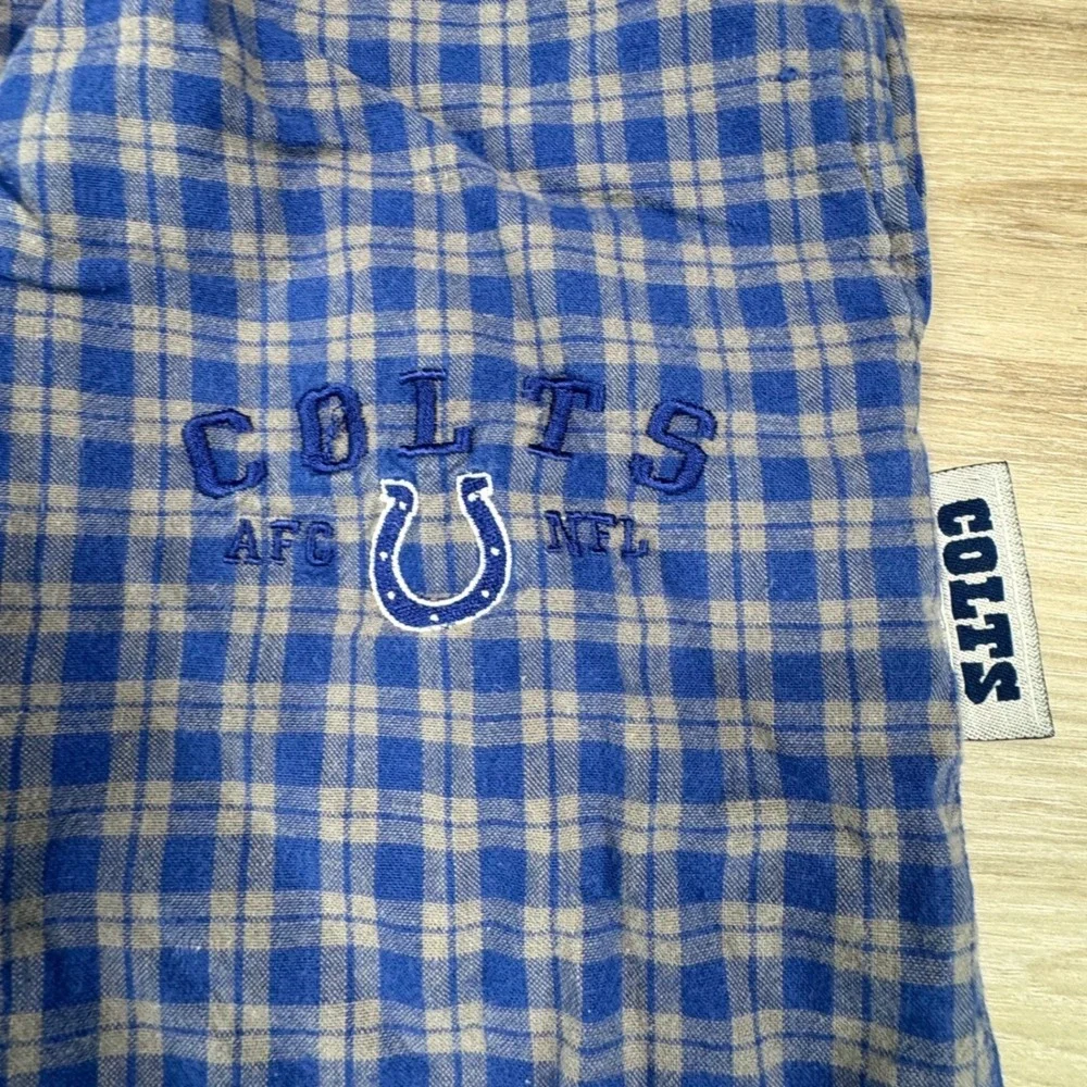 VINTAGE Indianapolis Colts NFL Plaid Flannel Pajama Pants Royal Blue Mens Small‎